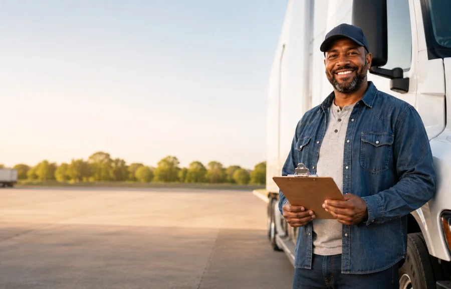 Driver holding a benefits clipboard