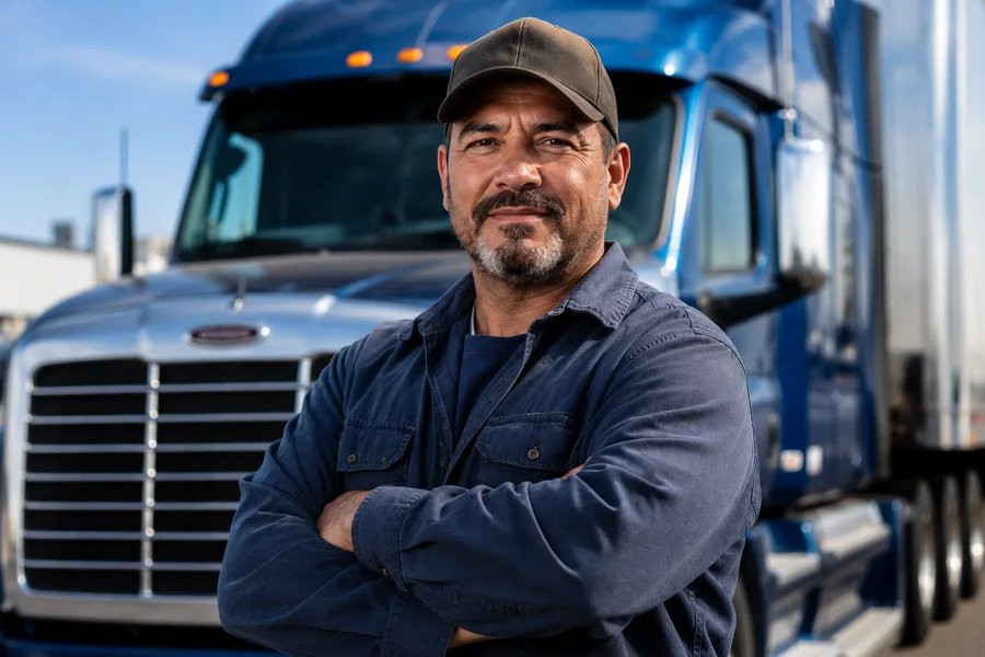 Professional truck driver on the road